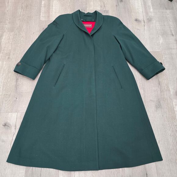 Vintage Wool Coat Forest Green Long 2 Classic Winter Minimalist Old Money Preppy - Picture 10 of 12